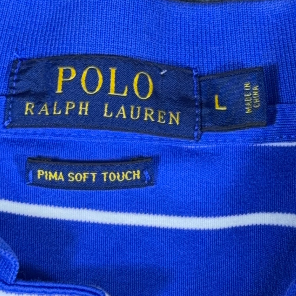 Polo Ralph Lauren Mens Large Blue White Striped Pima Soft Touch Polo Shirt L - Picture 7 of 10